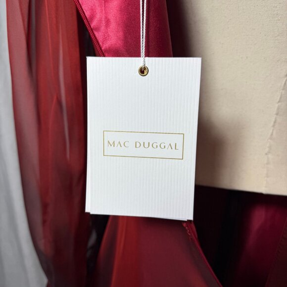 NWT Sheer Blouson Sleeve Surplice Gown in Garnet Sz 16 Red - Picture 11 of 16